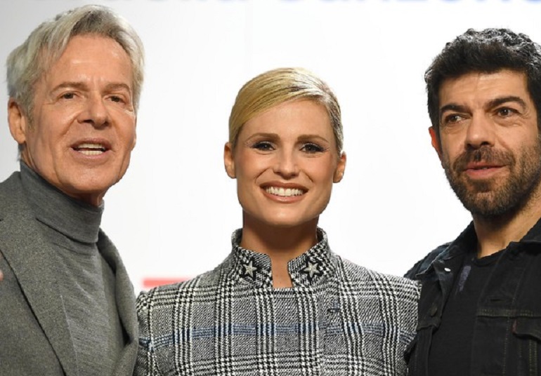 Claudio Baglioni, Michelle Hunziker e Pierfrancesco Favino: i conduttori del festival di Sanremo 2018 (foto Ansa)