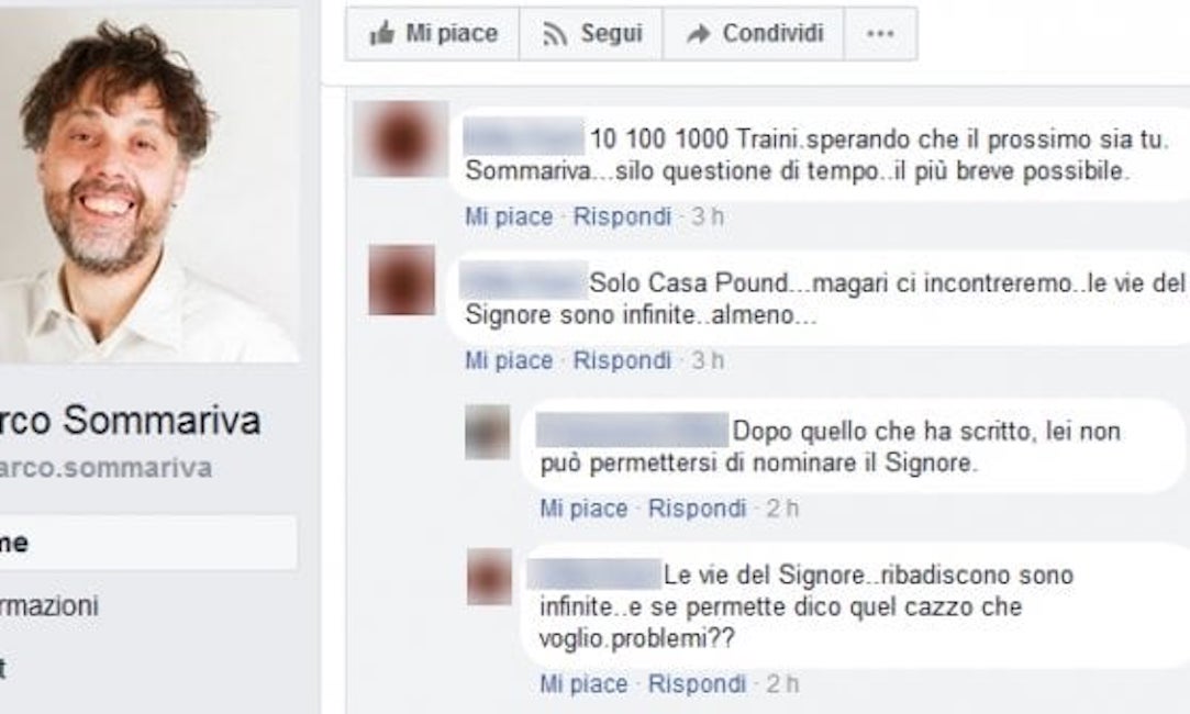 Il candidato di Liberi e Uguali a Pavia, Marco Sommariva, minacciato di morte su Fb