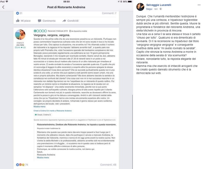 Ristorante chiuso per lutto, cliente scrive su Tripadvisor: "Vergogna, mi avete rovinato la serata"