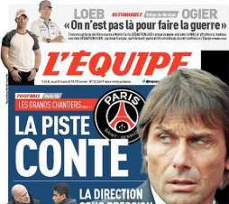 La prima pagina de "L'Equipe" sul possibile arrivo al PSG di Antonio Conte