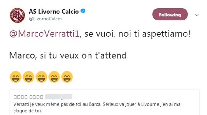 Psg, Verratti verso l'addio. Livorno Calcio su Twitter: "Vieni da noi"
