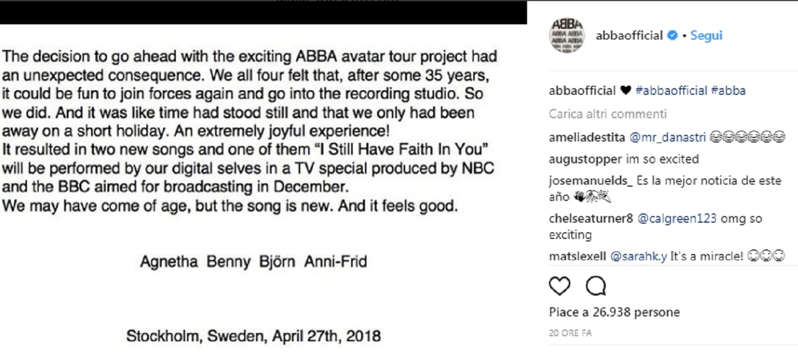 Annuncio reunion Abba