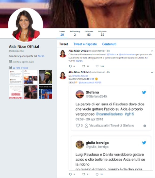 tweet Aida Nizar Grande Fratello