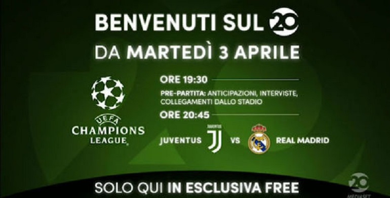 Juventus-Real Madrid, come sintonizzare il canale 20 sul digitale terrestre