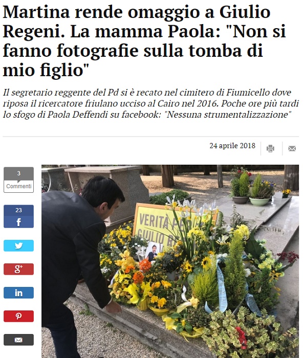 Maurizio Martina, omaggio alla tomba di Giulio Regeni