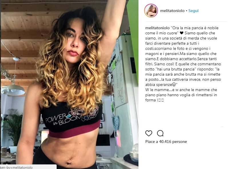 Melita Toniolo dopo il parto, la foto su Instagram