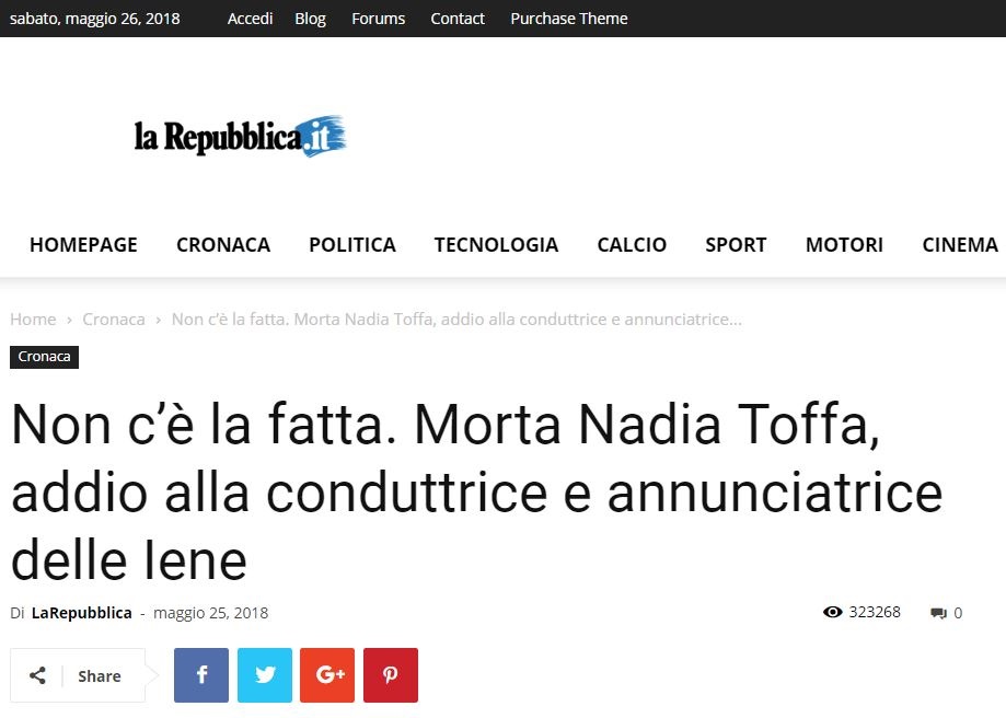 Nadia Toffa è morta, la bufala (con errore grammaticale) che fa il giro del Web