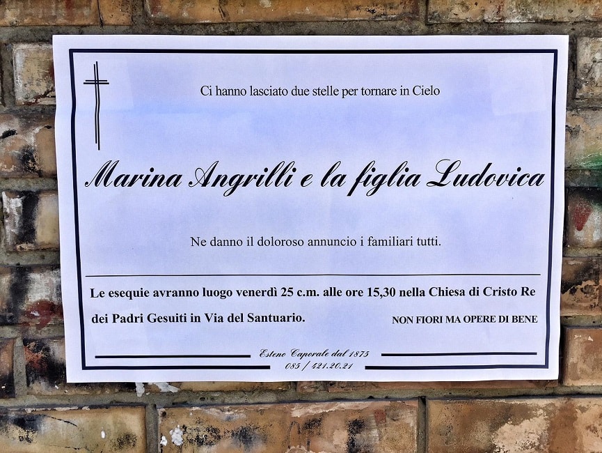 Marina Angrilli e Ludovica uccise da Fausto Filippone: funerali e necrologio