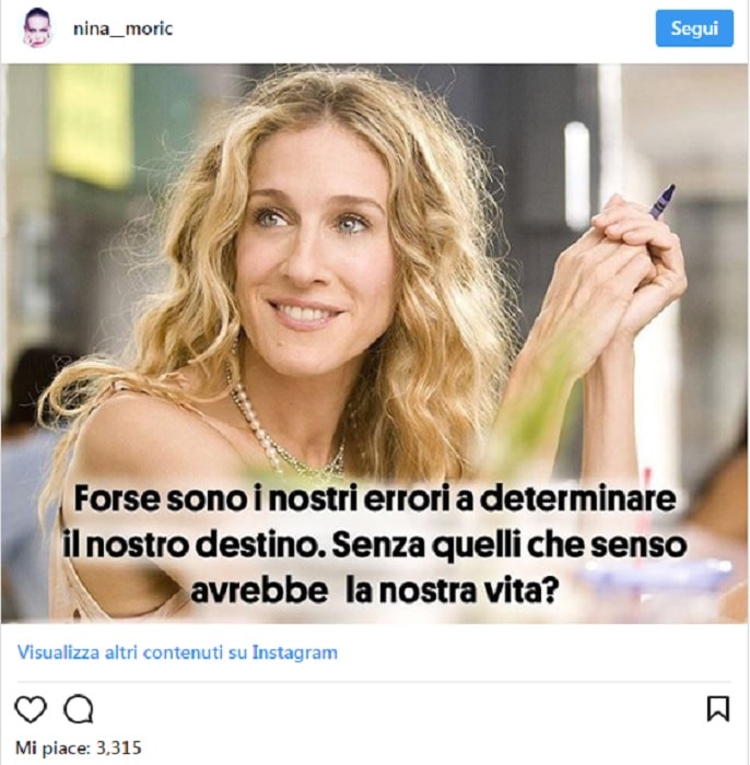 Nina Moric scrive su Instagram