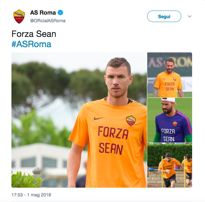 "Forza Sean Cox", calciatori della Roma con maglia per tifoso del Liverpool in coma