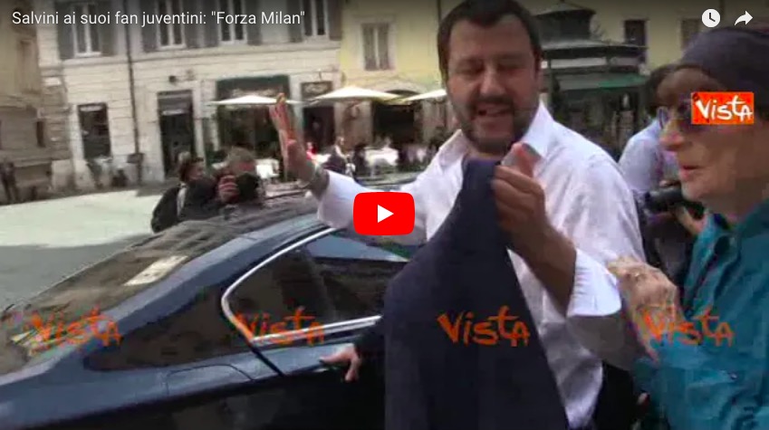 YOUTUBE Matteo Salvini scherza sostenitori che tifano Juventus: "Forza Milan"