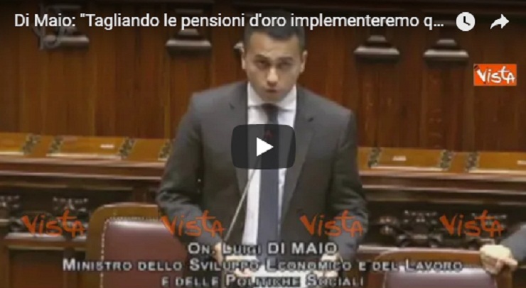 YOUTUBE Luigi Di Maio: "Tagliando le pensioni d'oro aumenteremo quelle minime"