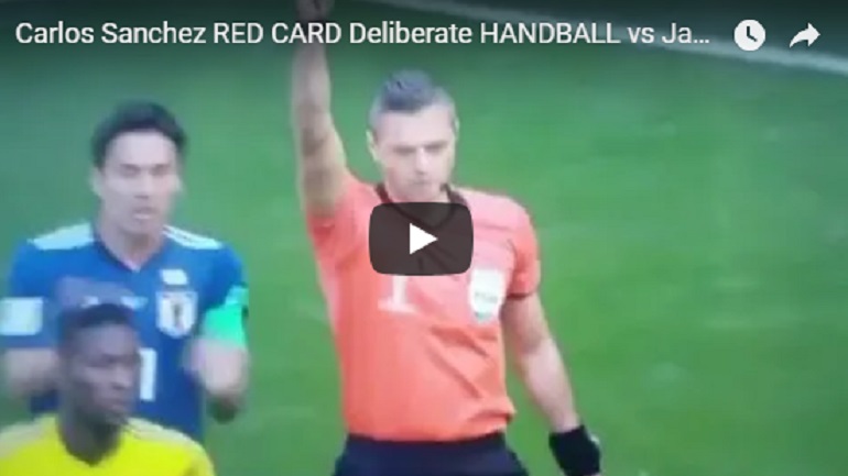 YOUTUBE Colombia-Giappone, Kagawa tira e Carlos Sanchez salva con le mani: rigore e espulsione