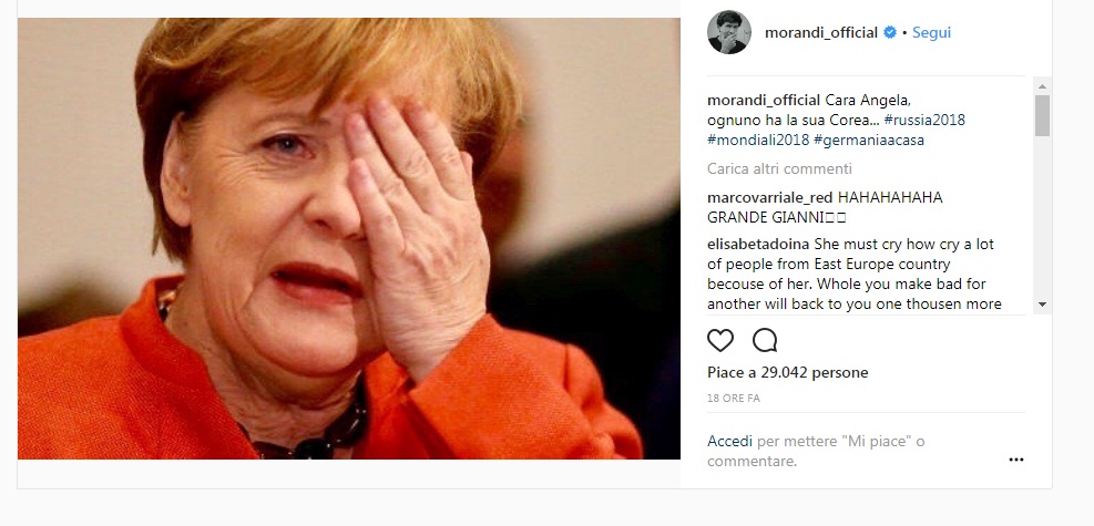Mondiali 2018, Gianni Morandi sfotte la Germania: "Cara Angela, ognuno ha la sua Corea"