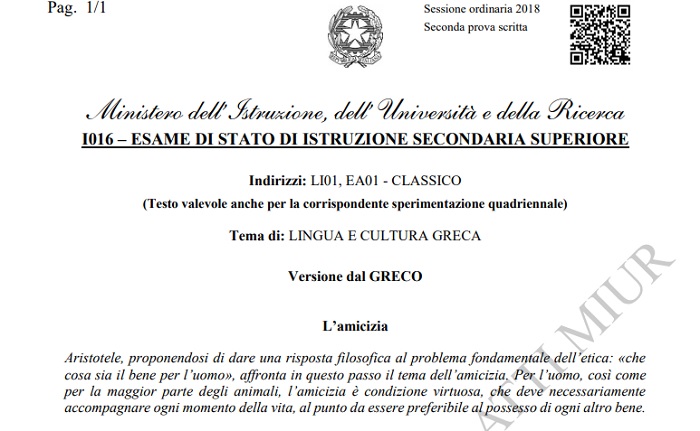 L'Amicizia, la versione di Greco al Classico: la traduzione del brano dell’Etica Nicomachea di Aristotele. Pdf e testo integrale