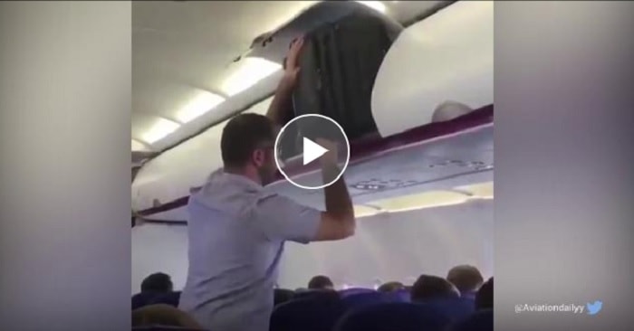 quest'uomo che prova a spingere la valigia all’incontrario, fino a quando non arriva l’hostess, che tra le risate degli altri viaggiatori, lo invita a girare il bagaglio nel verso giusto2