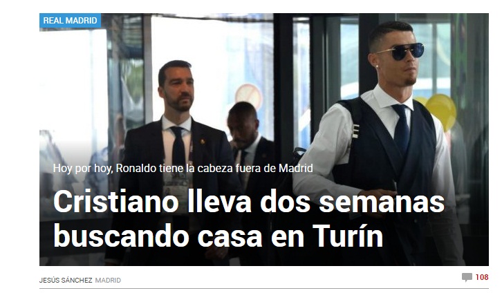 Cristiano Ronaldo, Marca: "Cerca casa a Torino. Ormai ha la testa lontano da Madrid"