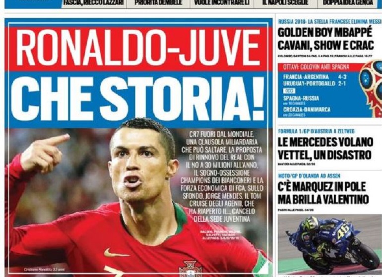 Tuttosport: "Cristiano Ronaldo-Juventus, il retroscena di calciomercato" (foto Ansa)