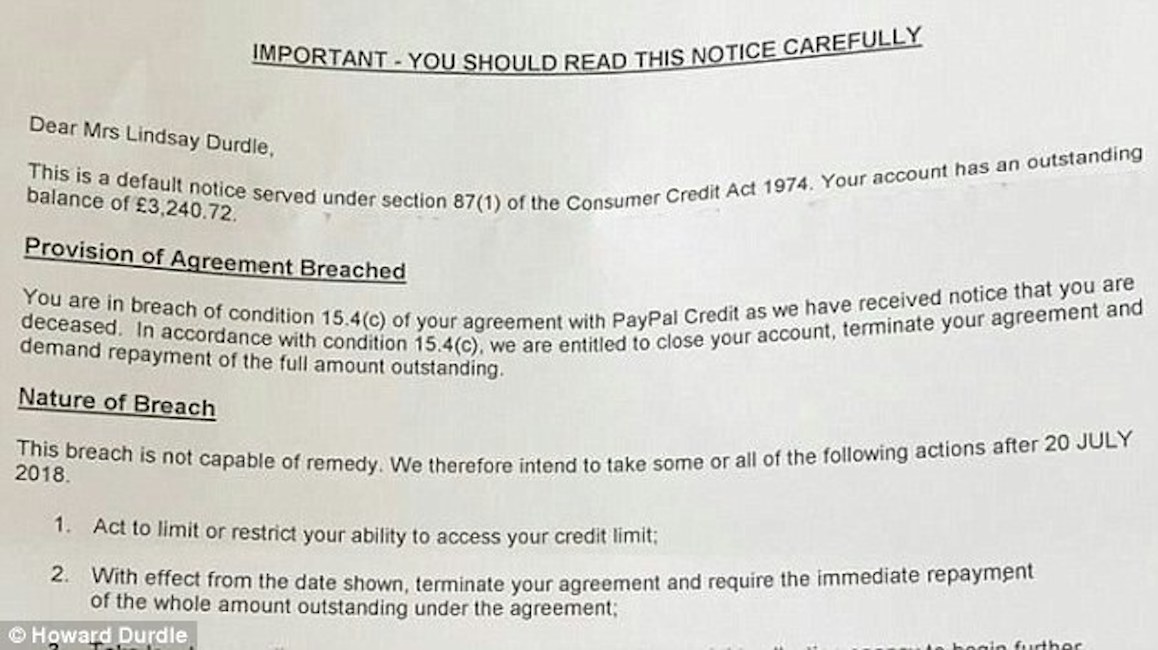 Paypal, lettera choc al vedovo: "La morte di sua moglie viola l'accordo"