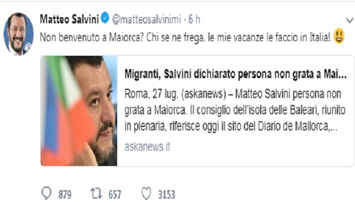 Salvini tweet Maiorca