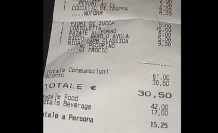 Omofobia "Pecorino No, Frocio Si": scontrino omofobo in un ristorante di Roma