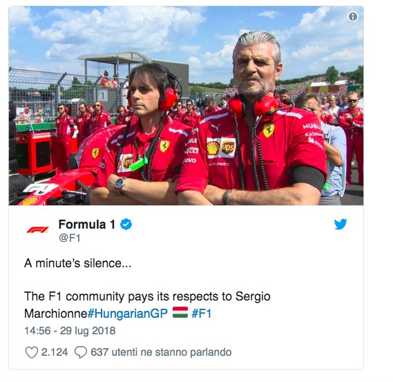 Formula 1, minuto di silenzio in ricordo di Sergio Marchionne in Ungheria