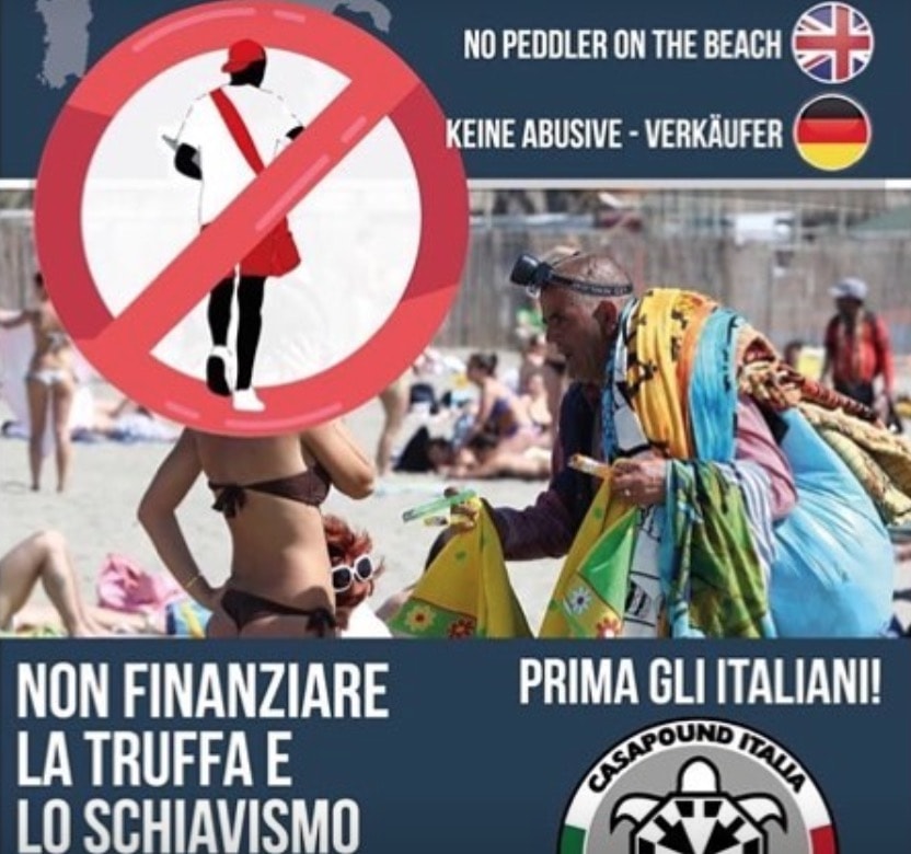 CasaPound, vietato l'accesso all'uomo nero: è la "campagna di sensibilizzazione" contro i venditori ambulanti in spiaggia