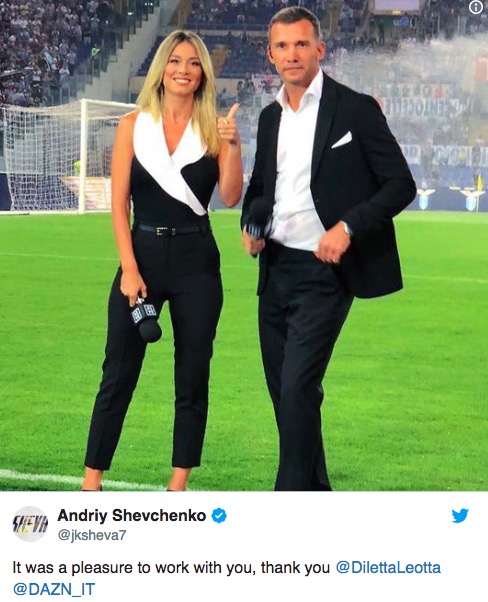 Diletta Leotta, Andriy Shevchenko la ringrazia sui social: "E' stato un piacere..."