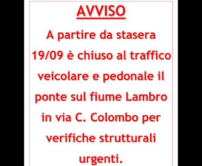 Monza, il Comune chiude il ponte sul Lambro per "anomalie strutturali"