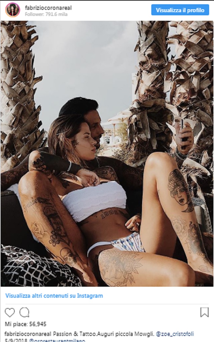 Fabrizio Corona super innamorato di Zoe Cristofoli