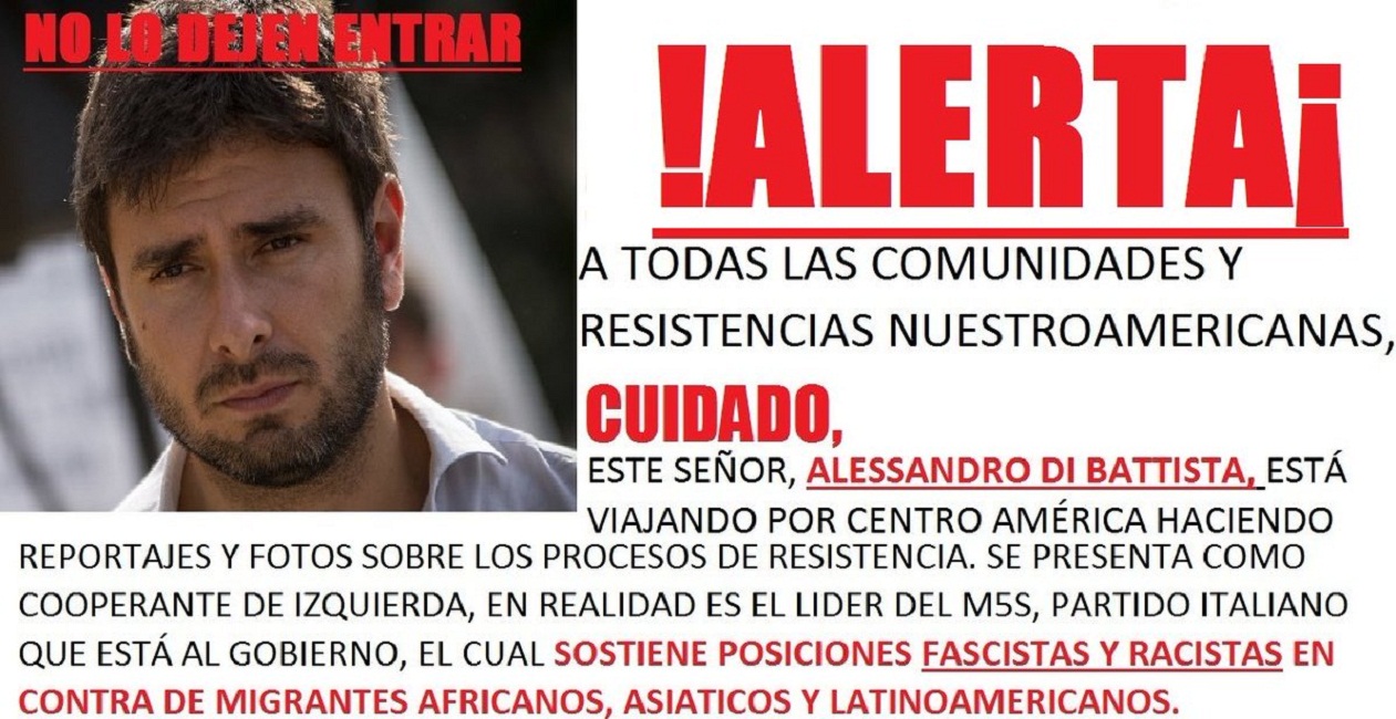 Alessandro Di Battista, circola un volantino in Sud America: "Cacciatelo è un fascista!"