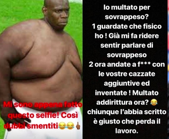 Mario Balotelli multato perché sovrappeso? Arriva la sua reazione su Instagram