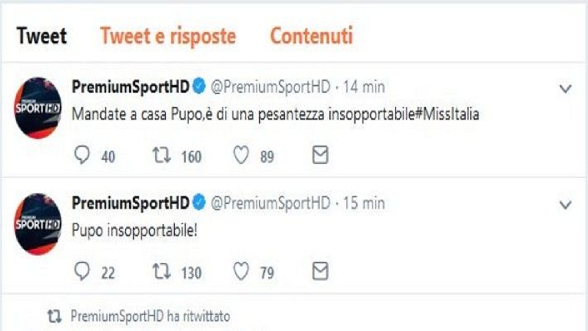 Miss Italia, insulti a Pupo dall'account di Premium Sport Hd durante la gara