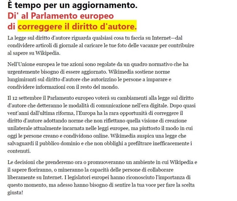 Wikipedia legge copyright Ue