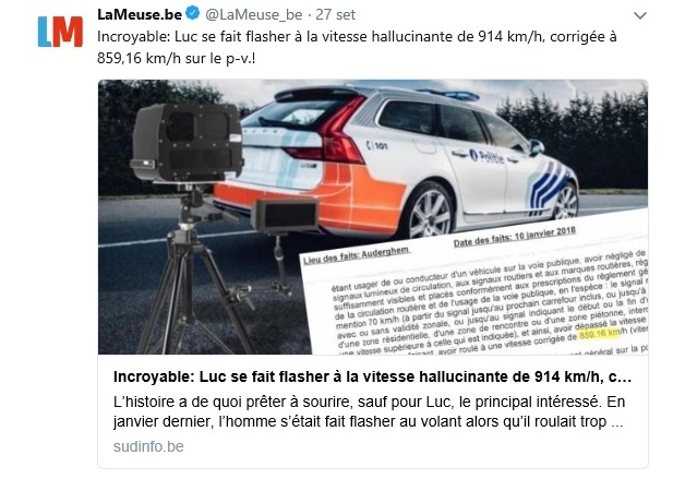 Belgio, multato perché secondo l'autovelox andava a 914 km/h ma è un errore