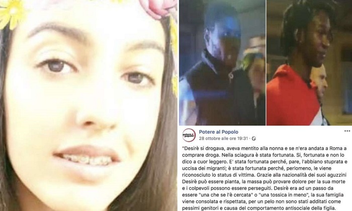 Desirée Mariottini "a suo modo è stata fortunata": polemica sul post condiviso da Potere al Popolo