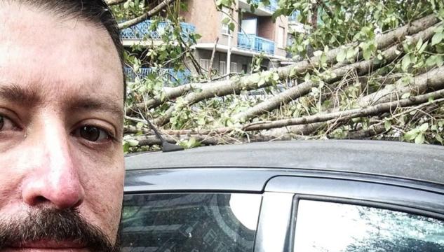 Roma, albero sull'auto di Luca Marsella (Casapound)2