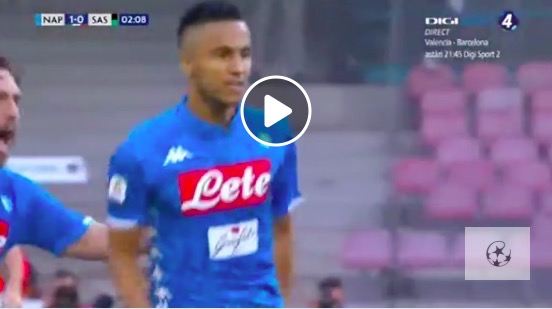 Napoli-Sassuolo highlights e pagelle (Ounas esulta dopo il gol)