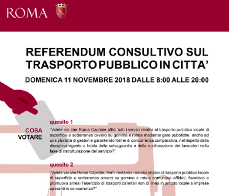 Referendum Atac 11 novembre 2018: come, quando e perché si vota. Quesiti e scheda elettorale
