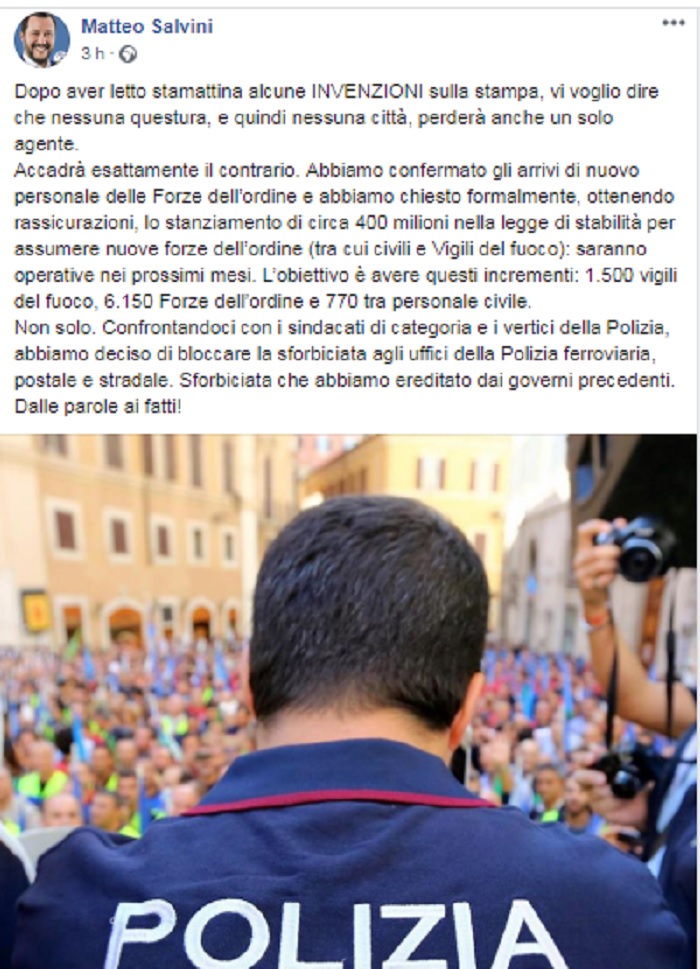 Salvini smentisce viminale