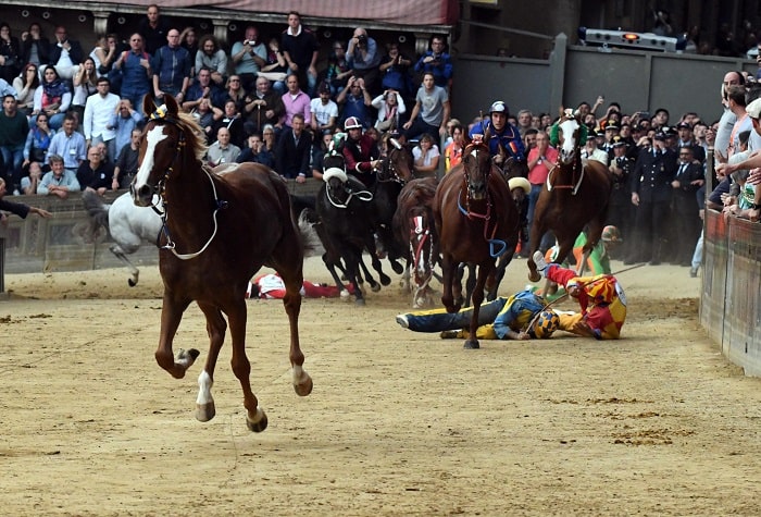 Siena, palio del centenario prima Guerra Mondiale con tante cadute: vince la Tartuca con cavallo scosso Remorex
