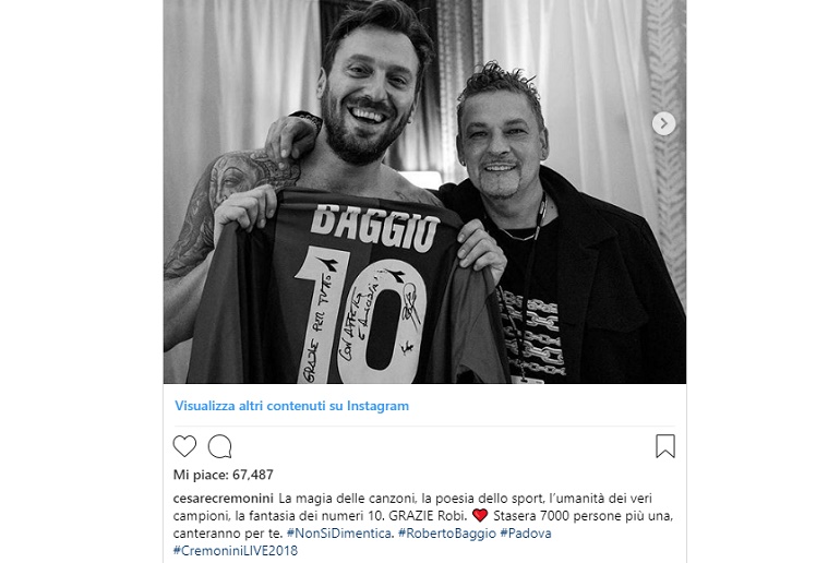 Cesare Cremonini, in camerino arriva... Roberto Baggio FOTO