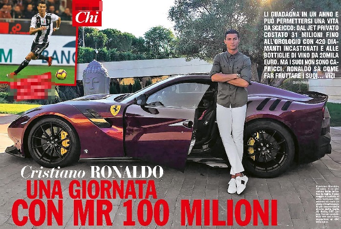 Cristiano Ronaldo guadagna 274mila euro al giorno, 11.400 l'ora, 190 al minuto e... 3 al secondo
