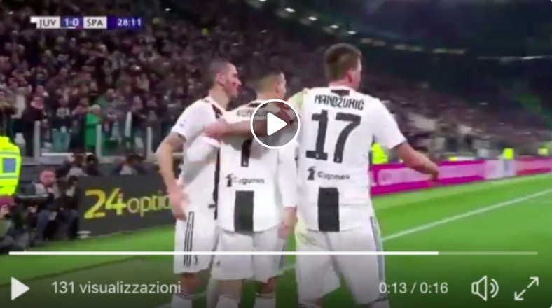 Juventus-Spal highlights, Cristiano Ronaldo gol su assist di Pjanic