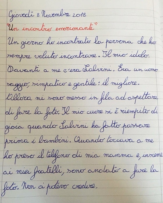 Matteo Salvini, idolo di un bambino di 9 anni di Conselve. Il tema di Tancredi FOTO