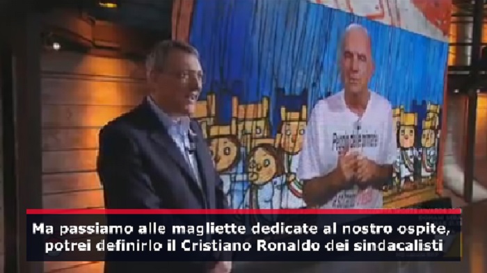 Gene Gnocchi, la copertina a Dimartedì e le magliette su Maurizio Landini VIDEO