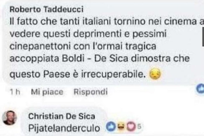 Christian De Sica e la reazione a una critica su Facebook: "Pijatelanderc***"