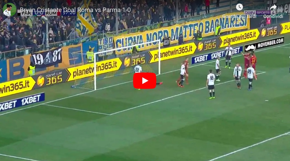 Cristante VIDEO GOL Parma-Roma 0-1, colpo di testa imparabile