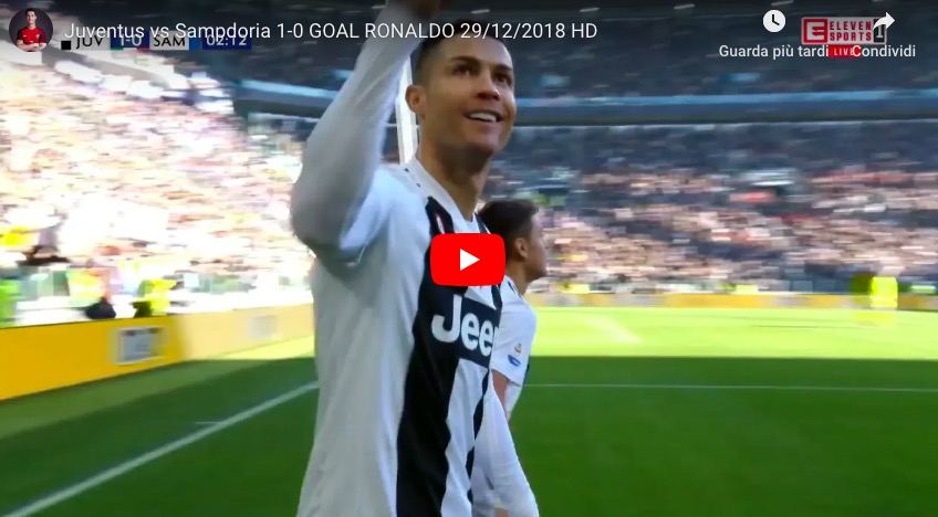 Cristiano Ronaldo subito in gol in Juventus-Sampdoria, Audero sorpreso. VIDEO