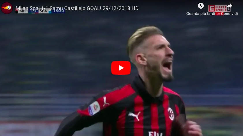 Milan-Spal 1-1, Castillejo ha risposto all'ex Petagna. VIDEO GOL